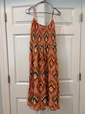 Fossil Peach Printed Maxi Dress with Blue and Mustard Accents